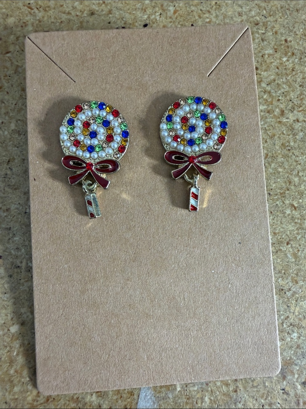 Festive Multicolor Lollipop Drop Earrings with Red Bow